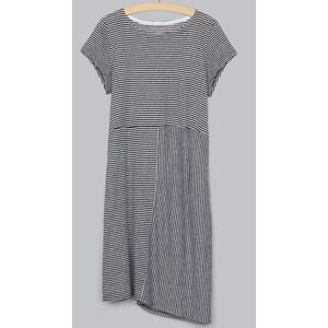 Eileen Fisher Organic Linen Jersey Mixed Stripe Dress M Lagenlook Asymmetric Hem